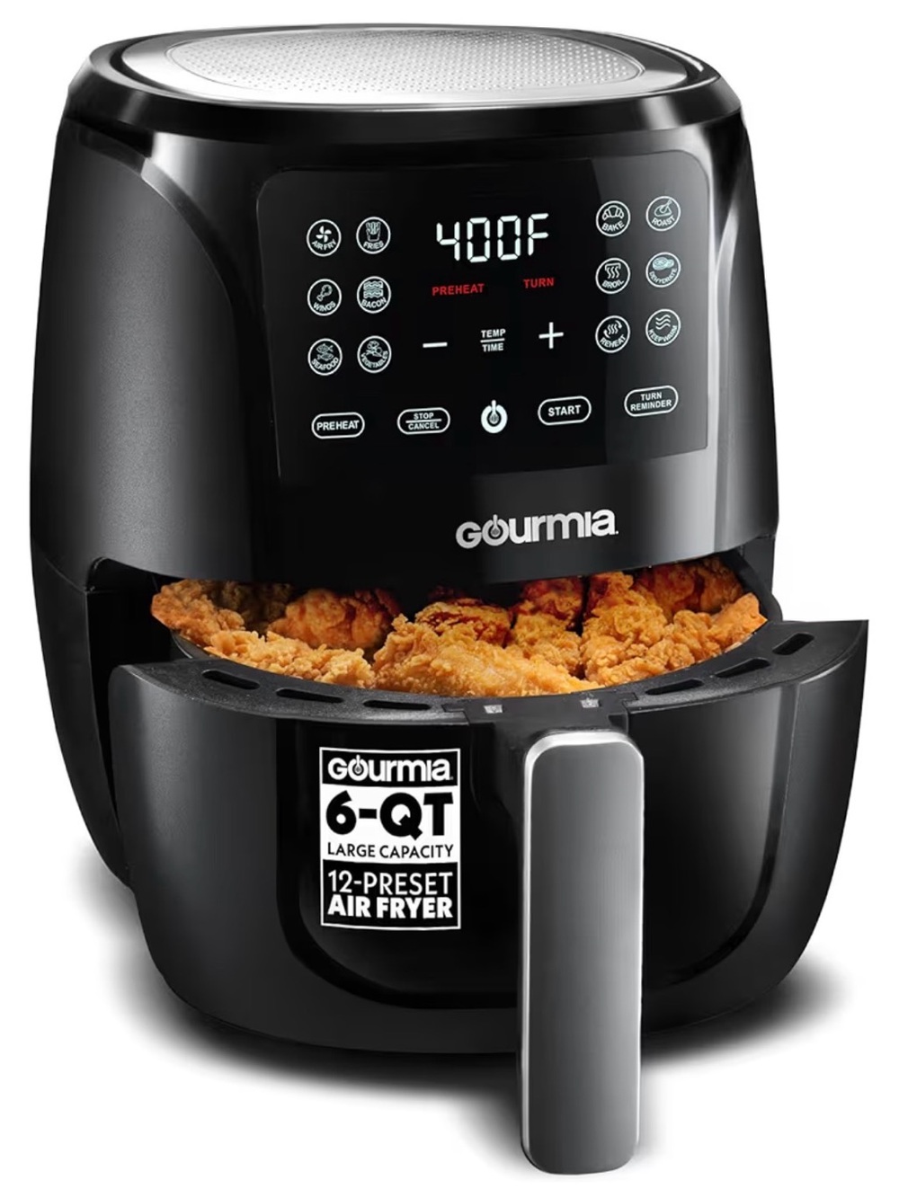 Gourmia 6-Quart Black Digital Air Fryer - 12 Preset Touchscreen